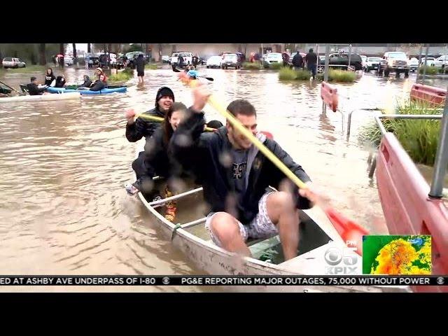 Healdsburg Residents Await Rising Rivers, Kayak In Parking Lot During Storm