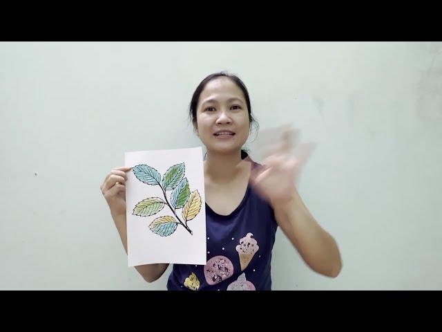 Hand-colored by me! Instructions for coloring green and withered leaves on tree branches