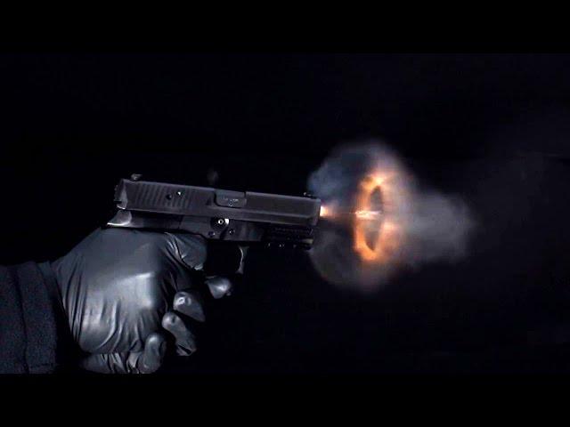 Super slow-motion video of bullets leaving a handgun