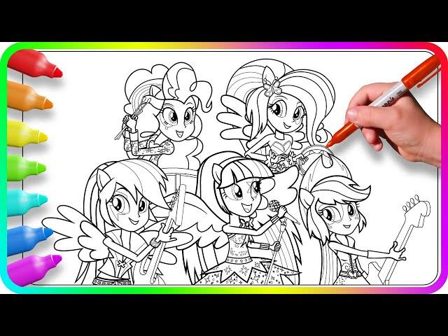 Coloring Pages EQUESTRIA GIRLS - Rainbow Rocks / How to color My Little Pony