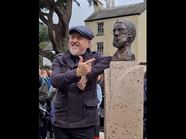 Bill Bailey unveils bronze bust of Alfred Russel Wallace in Usk, Wales on 6th November 2021.