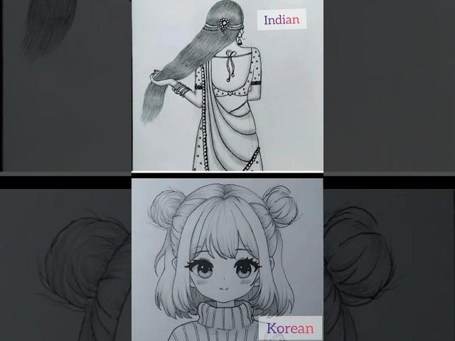 Indian VS Korean #@drawingwithkalpna #art #chooseyourgift/dress #artandcraft #pendrawing #drawing