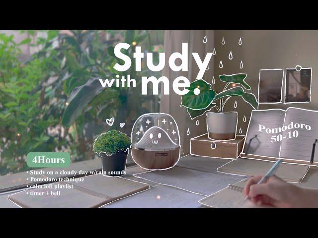 4-HOUR ️ Study With Me • Rain sounds+ Lofi bgm • Pomodoro 50-10 • Day131