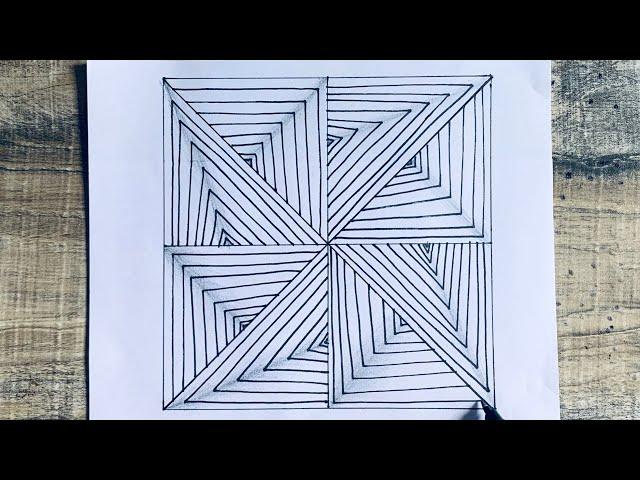 Freehand Geometric illusion drawing//satisfying cool line drawing//3D illusion art//geometric shape