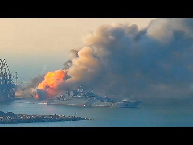 Russian naval ship burns after attack claimed by Ukraine