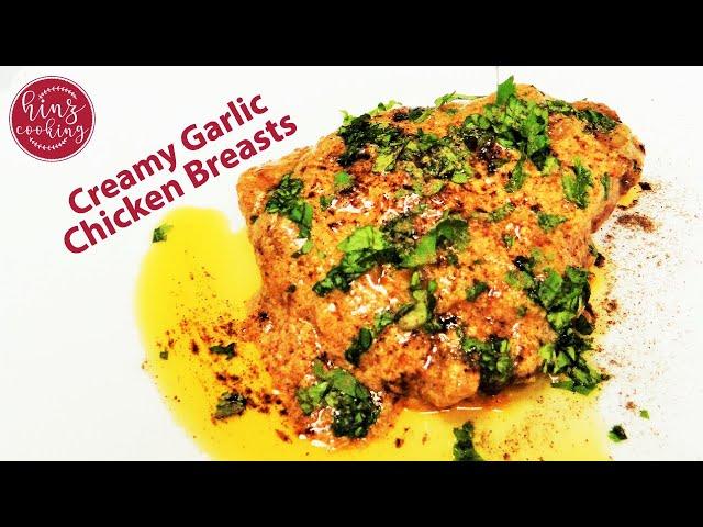 Creamy Garlic Chicken Breasts - One Pan Garlic Chicken Breasts - Easy Dinner Recipe - Hinz Cooking