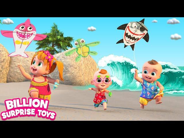 Menerbangkan layang-layang di hari yang cerah | Flying kites on a sunny day - Kids Beach Stories