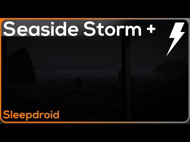 ► Seaside Storm ~Rain Sounds for Sleeping (lluvia) Rain, Waves, Wind, Thunder with a Darker Screen