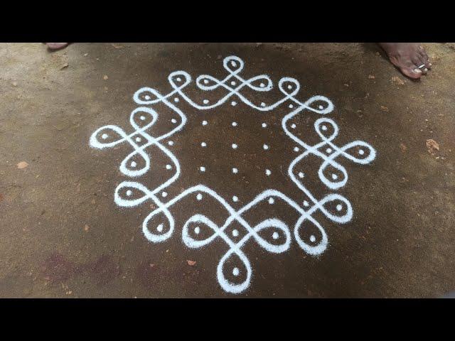 9 x 1 dots elegant traditional simple kambi kolam | sikku kolam | SathyaSelva Arts