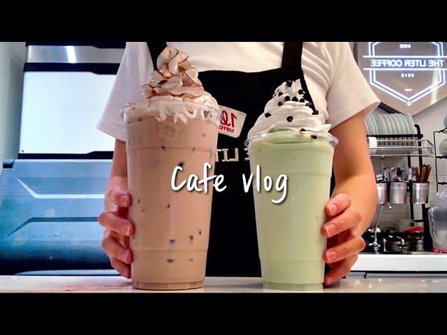 (Eng)‍️Pistachio choco latte & Pistachio frappe‍️/ New menu released / cafe vlog / asmr