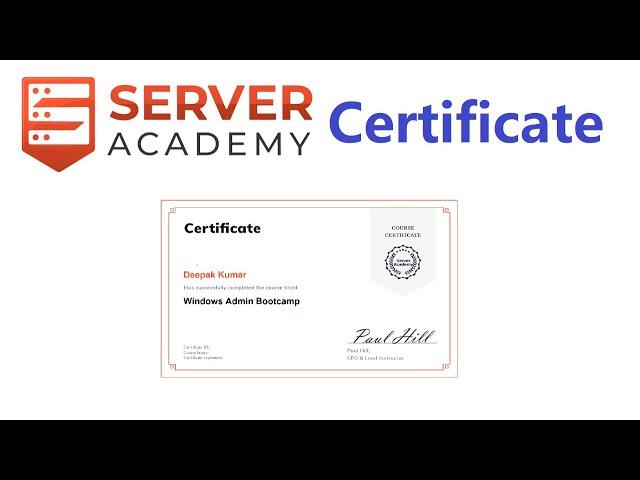 Earned Server Academy = Windows Admin Boot camp Certificate