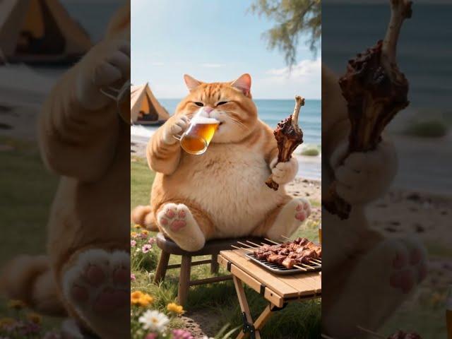 fat cat with beer and beef