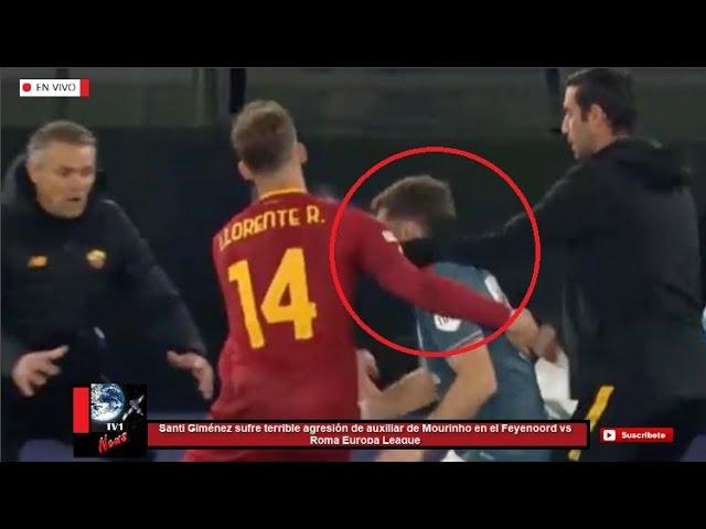 Santi Giménez sufre terrible agresión de auxiliar de Mourinho en el Feyenoord vs Roma Europa League