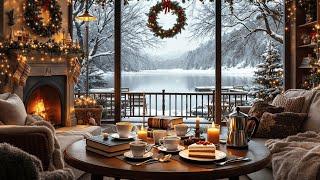 Relaxing Christmas Jazz Music & Crackling Fireplace for Relax  Cozy Christmas Coffee Shop Ambience