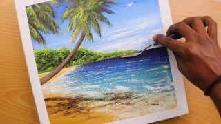 How to Paint Island Beach with Acrylic Colour | Natural Drawing | Wow Art