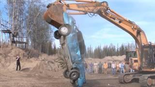 Excavator Destroying Car