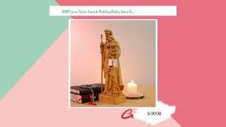 11.8" Saint Joseph Holding Baby Jesus Sculpture, Religious Catholic Statue, Saint Statue Wood Car...