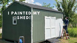 HOW TO PAINT A SHED WITH A SPAYER | BACKYARD SHED MAKEOVER