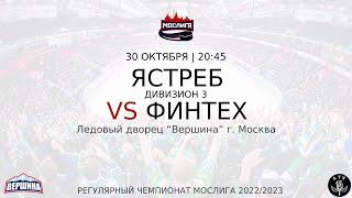 ХК ЯСТРЕБ - ХК ФИНТЕХ 30.10.2022 РЕГУЛЯРНЫЙ ЧЕМПИОНАТ 2022/2023 МОСЛИГА