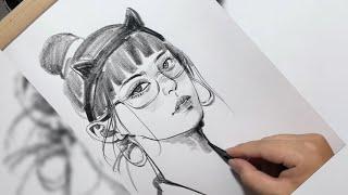 How to Draw a Portrait of Girl Using Reference Photo - Drawing Face Portrait