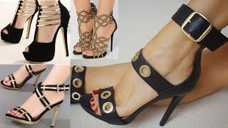 VERY PRETTY BLACK AND GOLD HEELS DESIGNS NEW COLLECTION || FSJSHOES BLACK AND GOLDEN SANDALS 2020