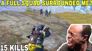 A FULL SQUAD SURROUNDED ME? • (15 KILLS) • PUBG MOBILE GAMEPLAY (HINDI)