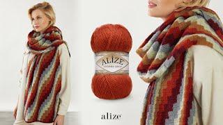 Alize Angora Gold ile Tığ İşi Bargello Desenli Şal