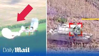 Incredible moment Ukraine drone dodges Russian missile before destroying armoured vehicle
