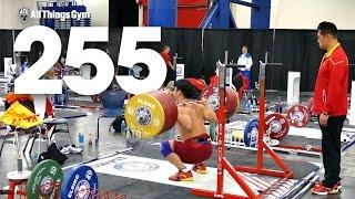 Tian Tao 255kg x4 Squat 2015 World Weightlifting Championships Training Hall