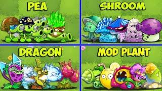 4 Team PEA x SHROOM x DRAGON x MOD PLANT - Who Will Win? - PvZ 2 Team Plant vs Team Plant