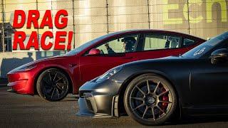 New Model 3 Performance vs 718 Cayman GT4 Drag Race