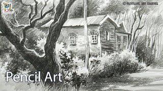 Forest Landscape Art With Pencil Drawing And Shading || Scenery In Forest