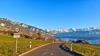 Driving in Swiss 4K -Oberhofen  , One of the most beautiful Vllage in Switzerland