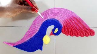 Simple, 2 Unique peacock rangoli | Rangoli kolam | Satisfying Sand Videos | SR Rangoli