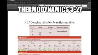 Thermodynamics 3-27 Complete this table for refrigerant-134a. How to read thermodynamic table