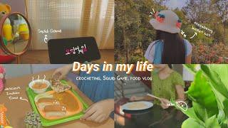 [Daily life of an Indian homebody] watching Squid Game, crocheting cute bucket hat, food vlog