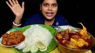 super spicy Bihari mutton curry, chicken tawa fry and rice eating show.. #asmr #mukbang