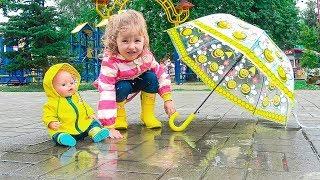 Rain Rain Go Away Song | Milusik and her doll Playing In The Rain