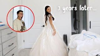 WEARING MY WEDDING DRESS FOR THE FIRST TIME IN 3 YEARS!! *his reaction*