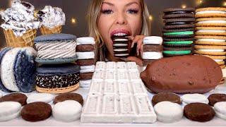 ASMR OREO ICE CREAM, CHOCOLATE COVERED OREOS, DARK CHOCOLATE, MACARONS, CARROT CAKE OREO MUKBANG 먹방