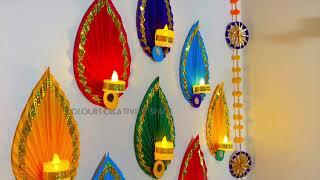 Diwali Background Decoration/Paper Diya Holder #diwalidecor #papercraft #diwalicraft #easydiy #diya