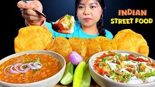 EATING CHOLE BHATURE , MASALA PURI, DAHIPURI | INDIAN STREET FOOD MUKBANG | ASMR | BIG BITES