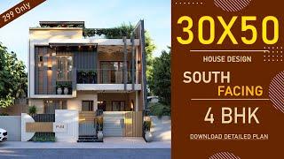 30x50 South Facing House Plan | 1500 Square feet | 4 BHK | 30*50 House Design 3D | 30y50 House Plan