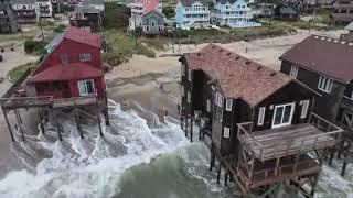 Drone video shows Outer Banks homes at risk of collapsing into Atlantic Ocean