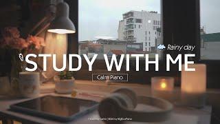 1-HOUR STUDY WITH ME | Calm Piano, Rain sounds️ | Pomodoro 25/5 | Rainy Day