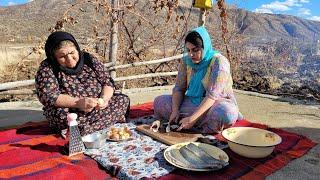 Village lifestyle in iran | Preparation of river fish with vegetables and wild pomegranate sauce