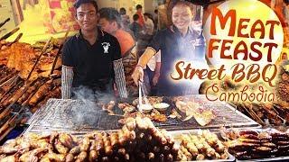 STREET BBQ MEAT FEAST! Street Food Tour of Phnom Penh Cambodia
