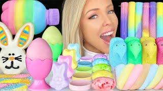 ASMR PASTEL FOOD, CHUBBY BOTTLE JELLY, BUNNY COOKIE, MARSHMALLOW PEEPS, EASTER DESSERT MUKBANG 먹방