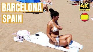  BARCELONA (SPAIN)  ️ Crowded Barceloneta Beach - Best Walk Tour 4K