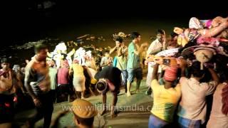 Ganga Ghat Durga idol immersion: Kolkata Durga puja